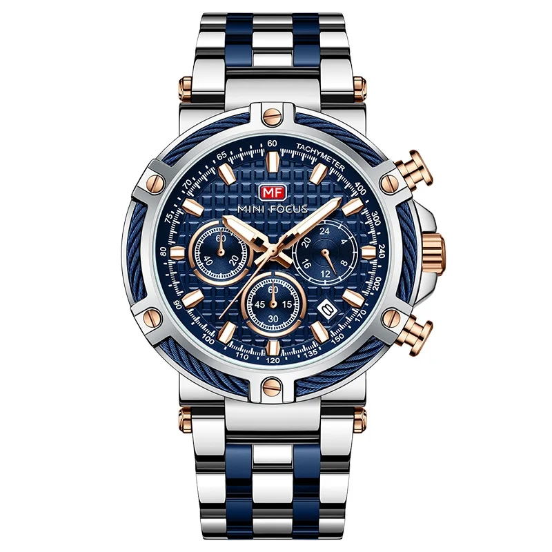 Mini Focus MF0470G Analog Wrist Watch Auto Date Min Hour and Second Watch Chronograph 3 ATM Waterproof Men Watches Own Brand