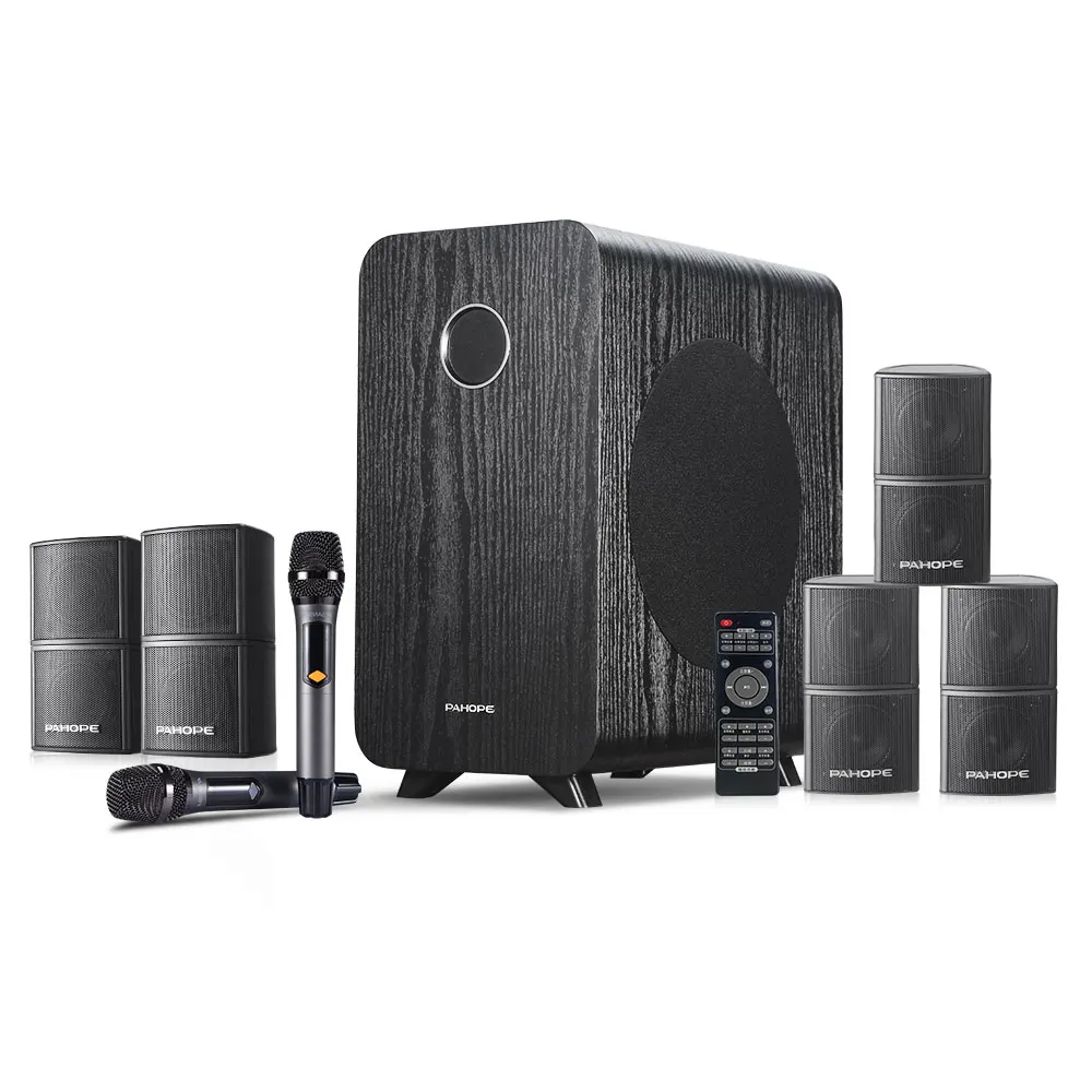 Mini Surround Home Theater System with Karaoke USB Wireless Microphone  Amplifier Speaker Bt Home Theatre System