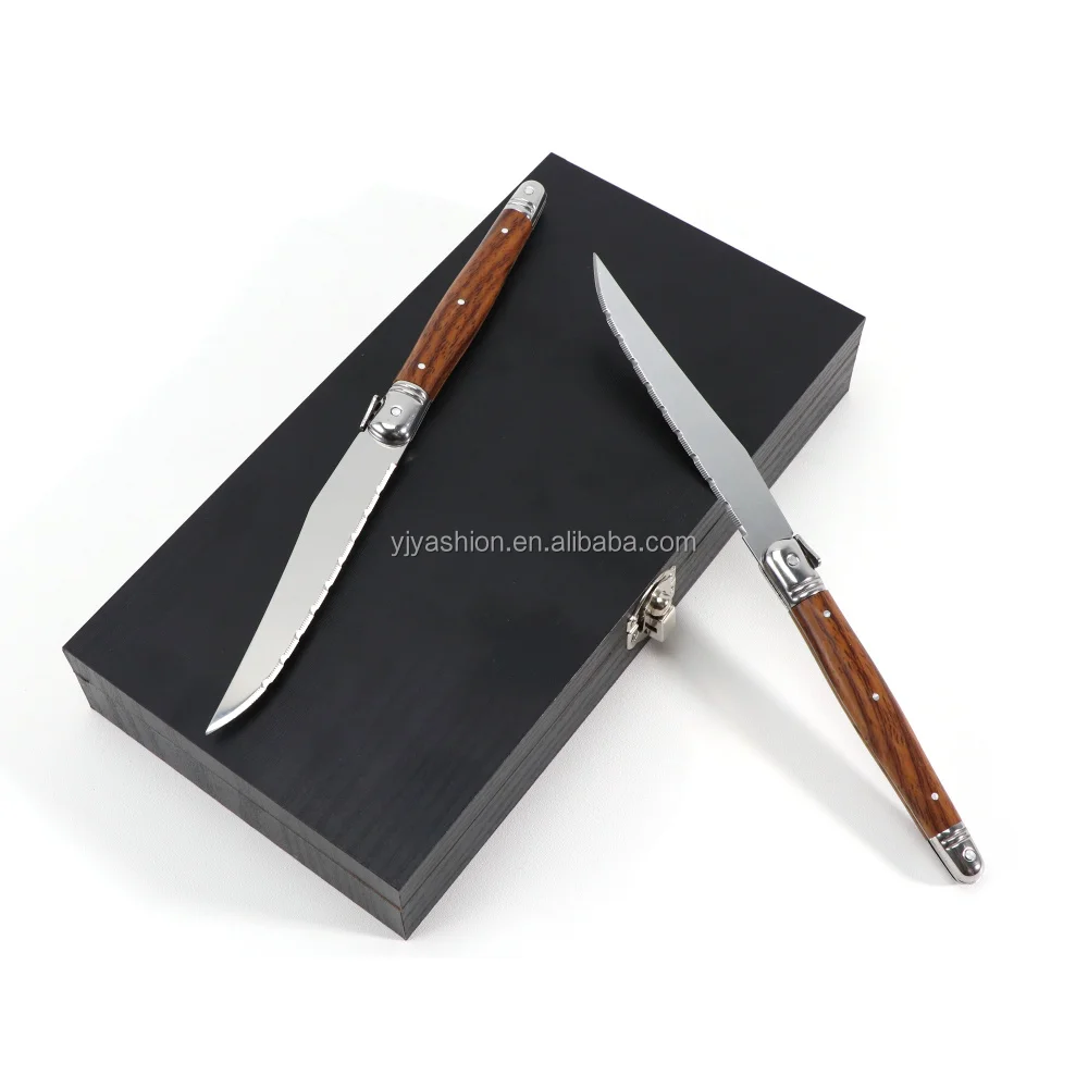 Laguiole Steak Knives 6 Piece Extremely Sharp Straight Steel Blades Are