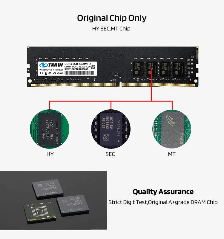 TXRUI OEM 8GB DDR4 RAM 2666MHz/3200MHz for Desktop - Lifetime