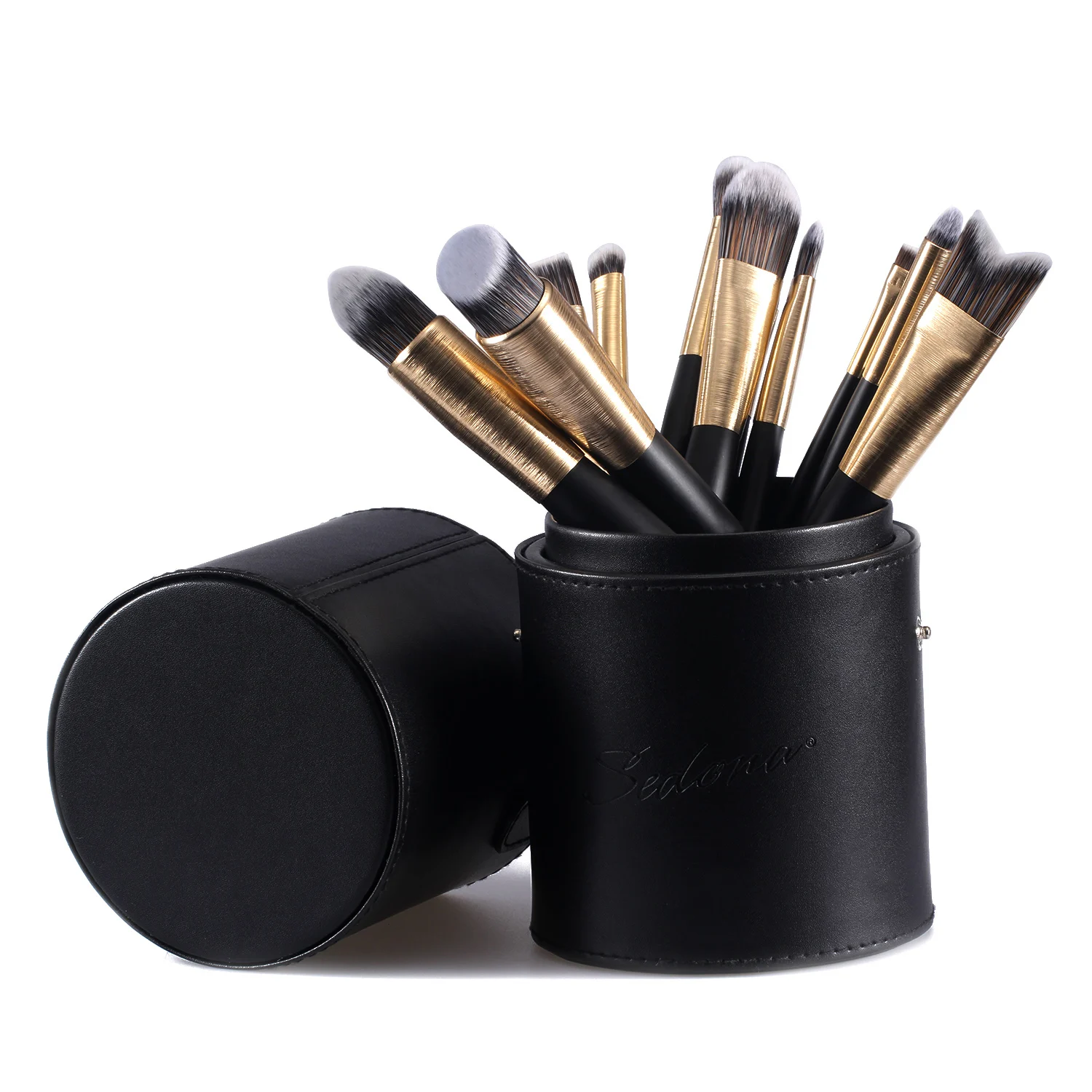 YRX Black Pu Makeup Bag Professional Button Cylinder Bag for