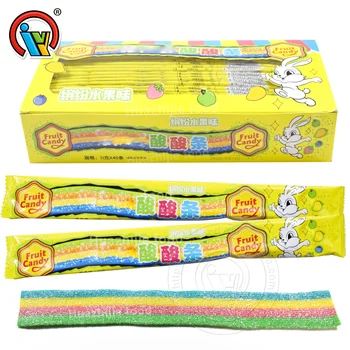 Factory direct supply sour belt sugar coated rainbow gummy candy confectionery manufacturer
