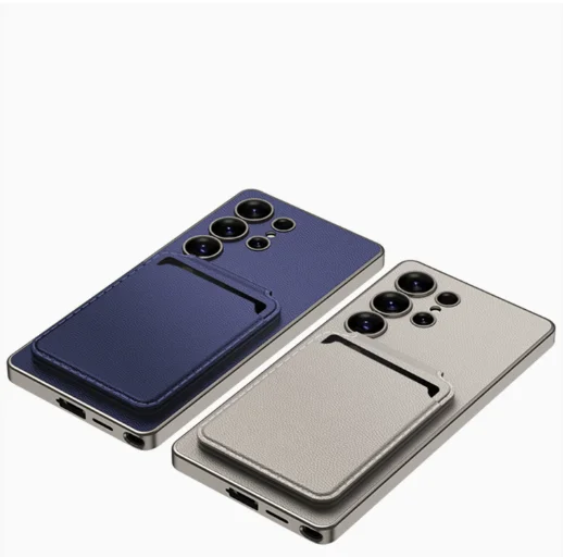 Factory Wholesale Business Plain Leather Built-in Magnetic Charging Card Holder Phone case for Samsung S25 S24 S23 ultra