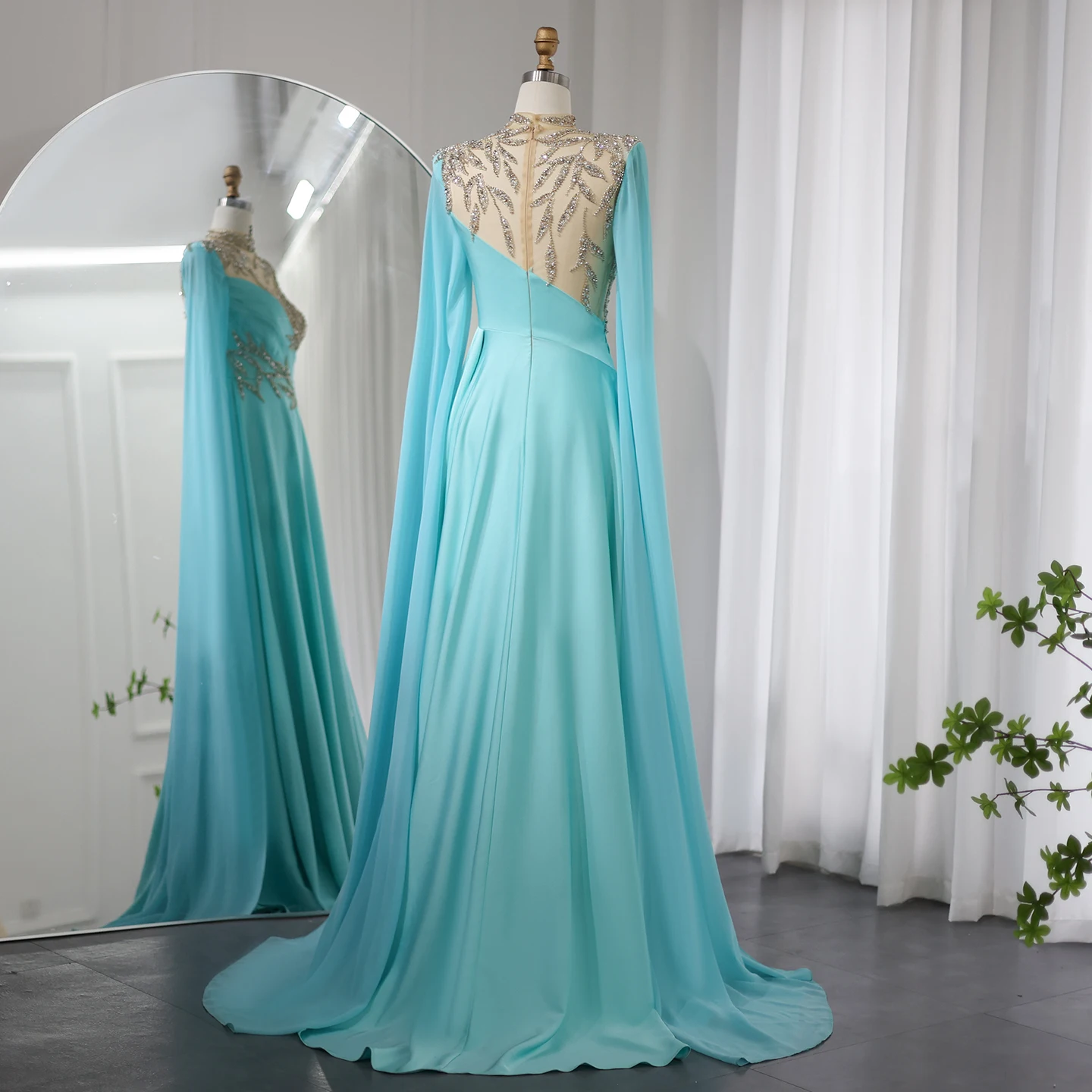 chinese dress ladies Women Chiffon Bridesmaid Dress Long Luxury Short Sleeves Evening Dress  Wedding Party Maxi Dress Prom Blue S at Amazon Women's Clothing store main image 1