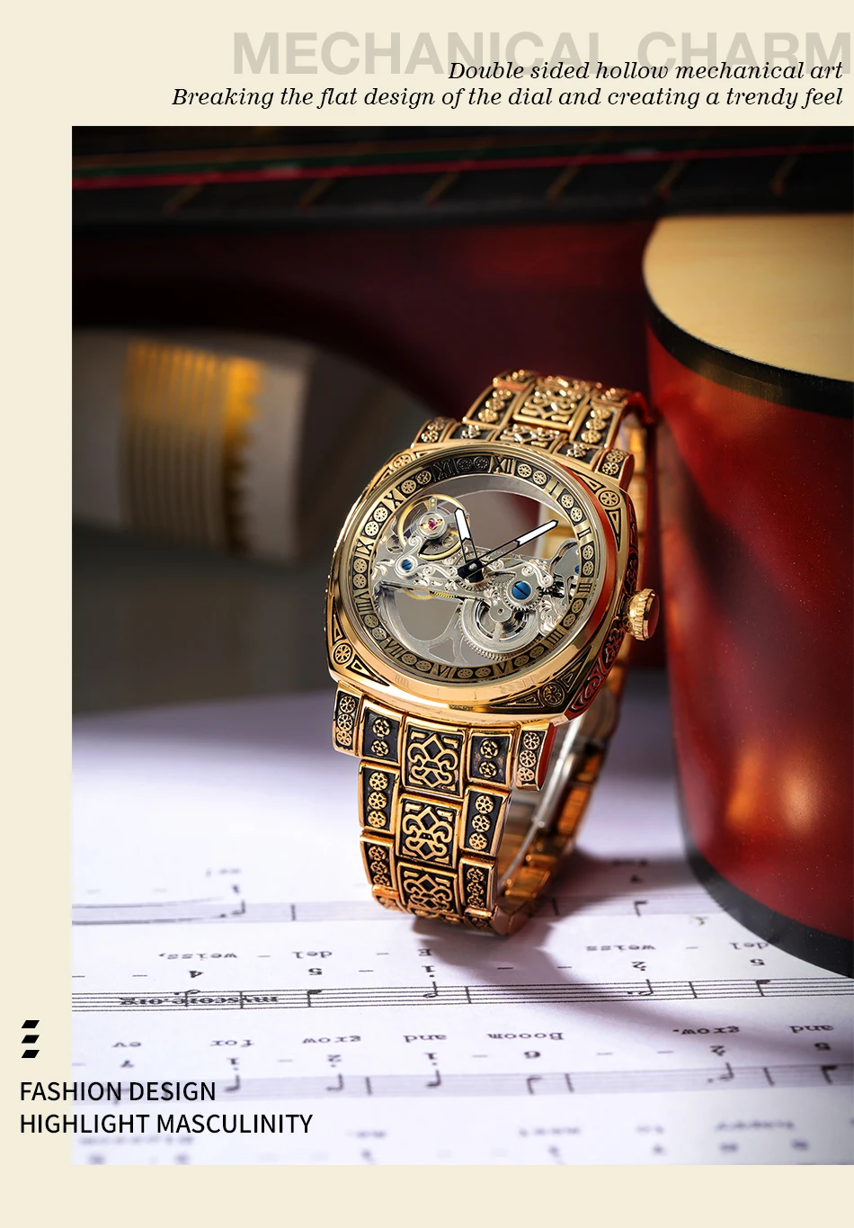 Forsining Men's Automatic Mechanical Watch Vintage Hollow Style_voghion.com
