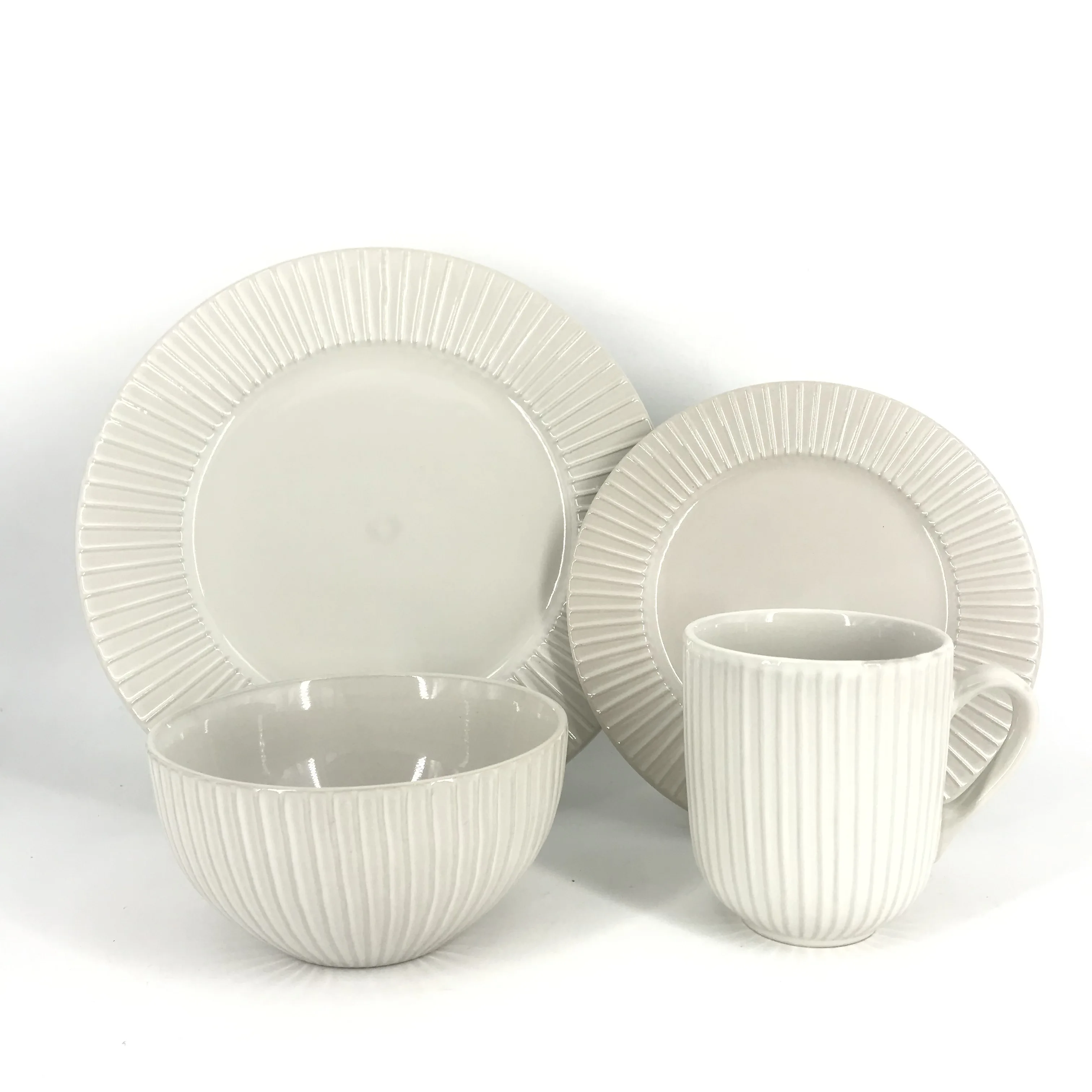 16pcs Solid Color Glaze Stoneware Embossed Ceramic Dinnerware Sets