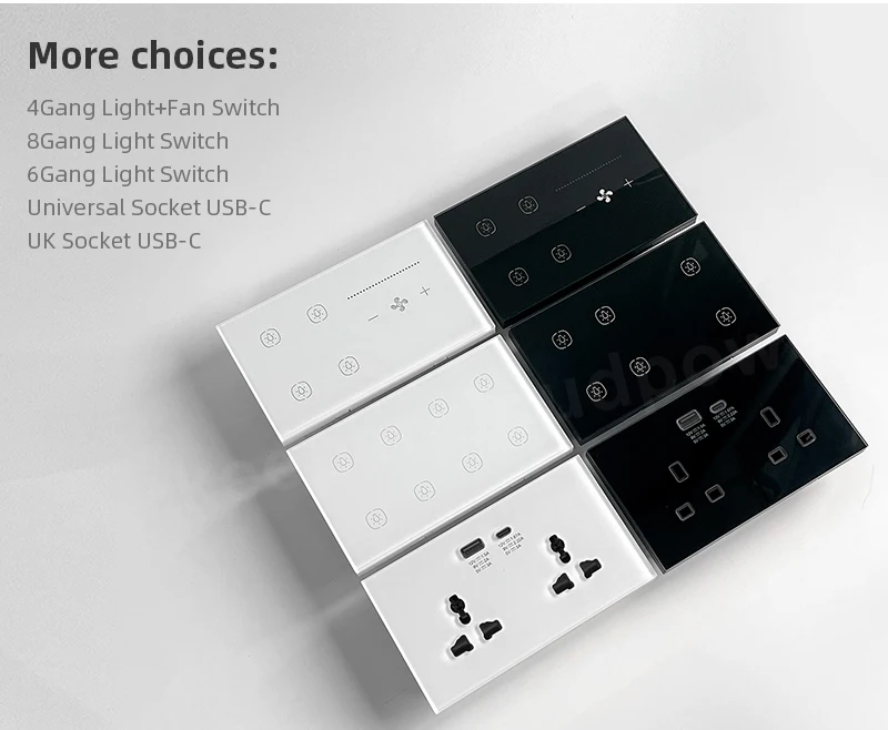 8Gang Intelligent Touch Switch WiFi Supports Alexa, Google Assistant, Tuya APP to Control Light Switch UK Standard