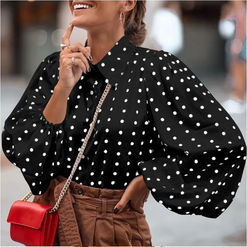 Chemisier Femme Allegra K - Noir à Pois - Manches Longues - Taille L - NEUF