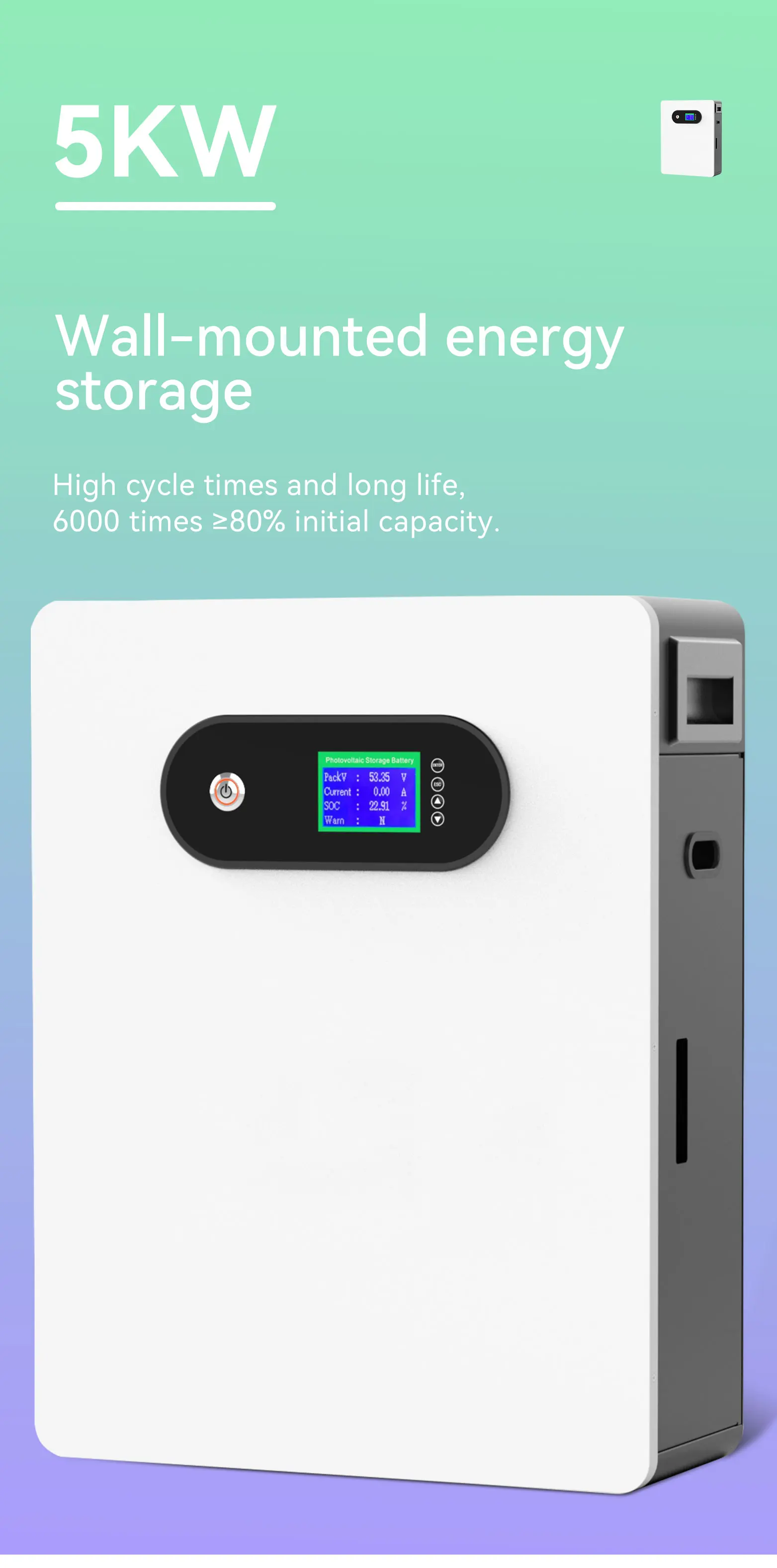 5kw 48v Builtin Smart Bms Wall Mounted Home Install Residential Energy