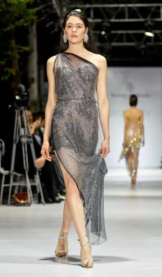 N001 Soft Elastic Crystal Net Rhinestone Mesh Fabric