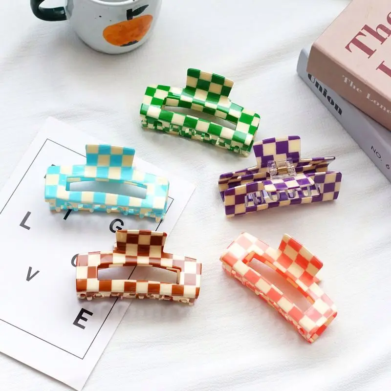 Оптовая продажа, клетчатые заколки для волос, большие заколки для волос для женщин