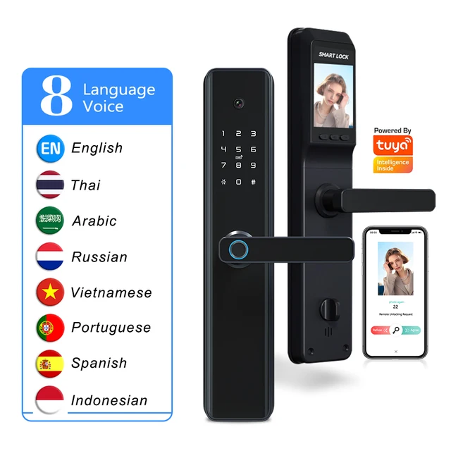 8 Language Voice Tuya Wifi Digital Fingerprint Cerradura Inteligente Smart Camera smart Lock