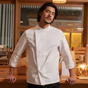 ChuYibang Men's Long Sleeve Summer Twill Work Suit Breathable Catering Chef Uniform for Hotels Restaurants Canteens