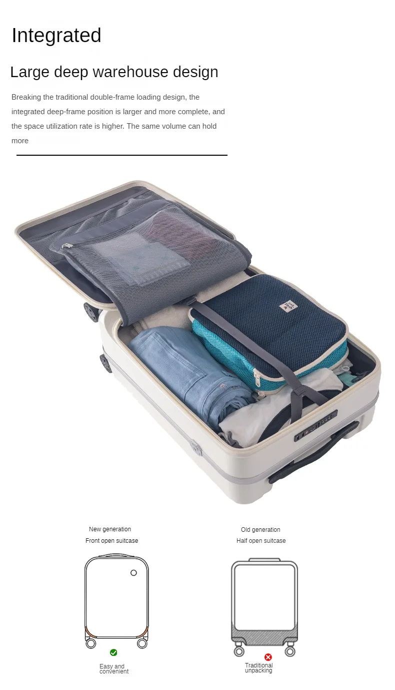 2024 Carry On Front Opening Suitcases Durable Travel Case Lightweight