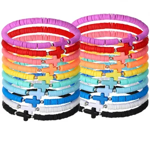 Landical 30/50 Pcs Cross Christian Bracelets Bulk Handmade Elastic Colorful Natural Stone Beads Women Kid China Christmas