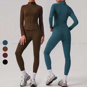 High Quality Gym Fitness Full Length Jackets Workout Outfits Stretchy Sports Clothes Butt Lift Leggings Running Yoga Sets