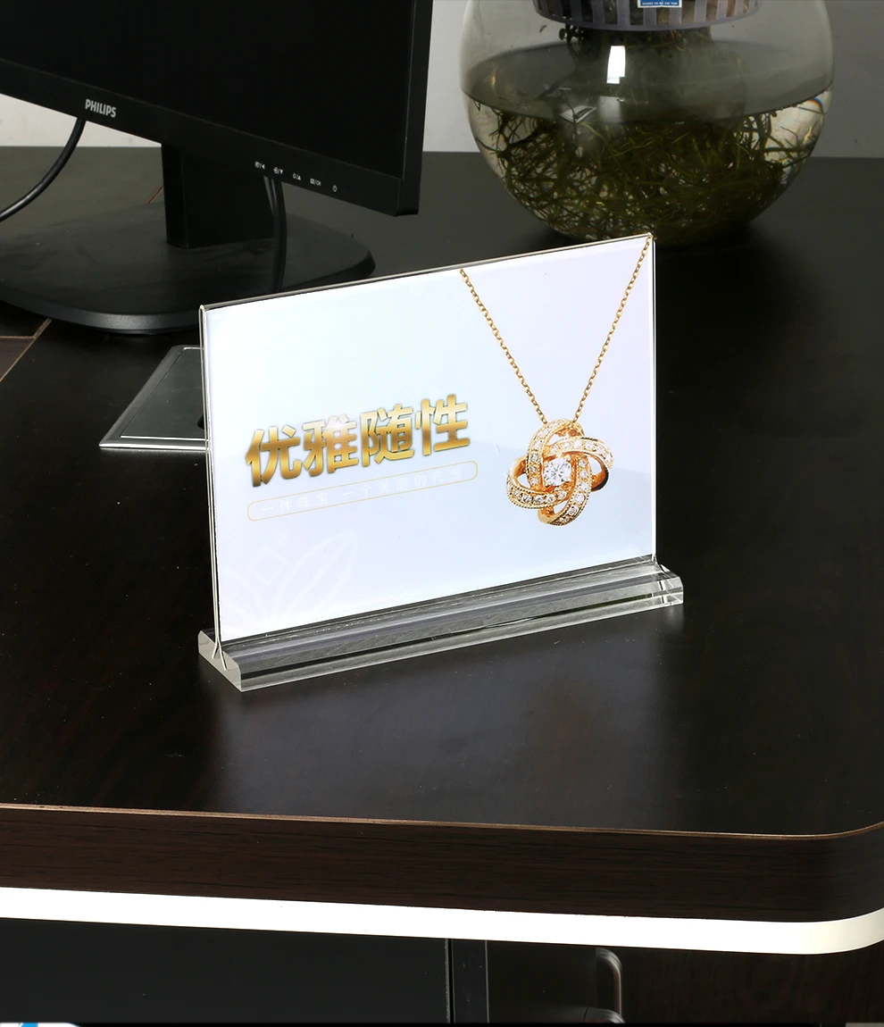 T Shape A4 Acrylic Sign Holder Vertical Double Sided Display Stand Photo Frame Flyer for Restaurant Table Acrylic Menu Holder manufacture