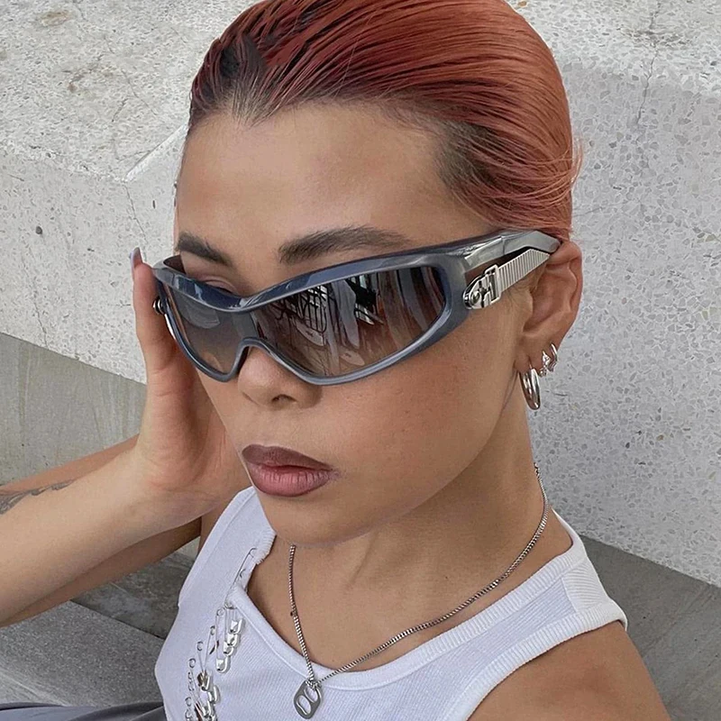 2024 Y2K Sports Polarized Sunglasses Women One Piece Luxury Unique Metal  Clip Design Steampunk Sun Glasses Men Y2K Punk Shades