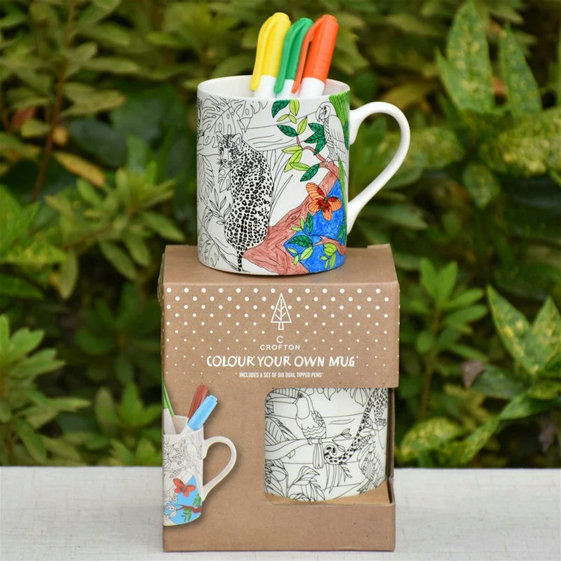 ALDI 11OZ Ceramic Matte White Chalk Mug with Colour Pens and Gift Box,  Paint Your Own Mug for Kids Gift