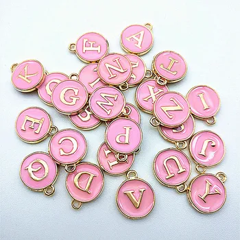 wholesale double side letter beads initial pendants round alloy alphabet charms for jewelry making accessories diy