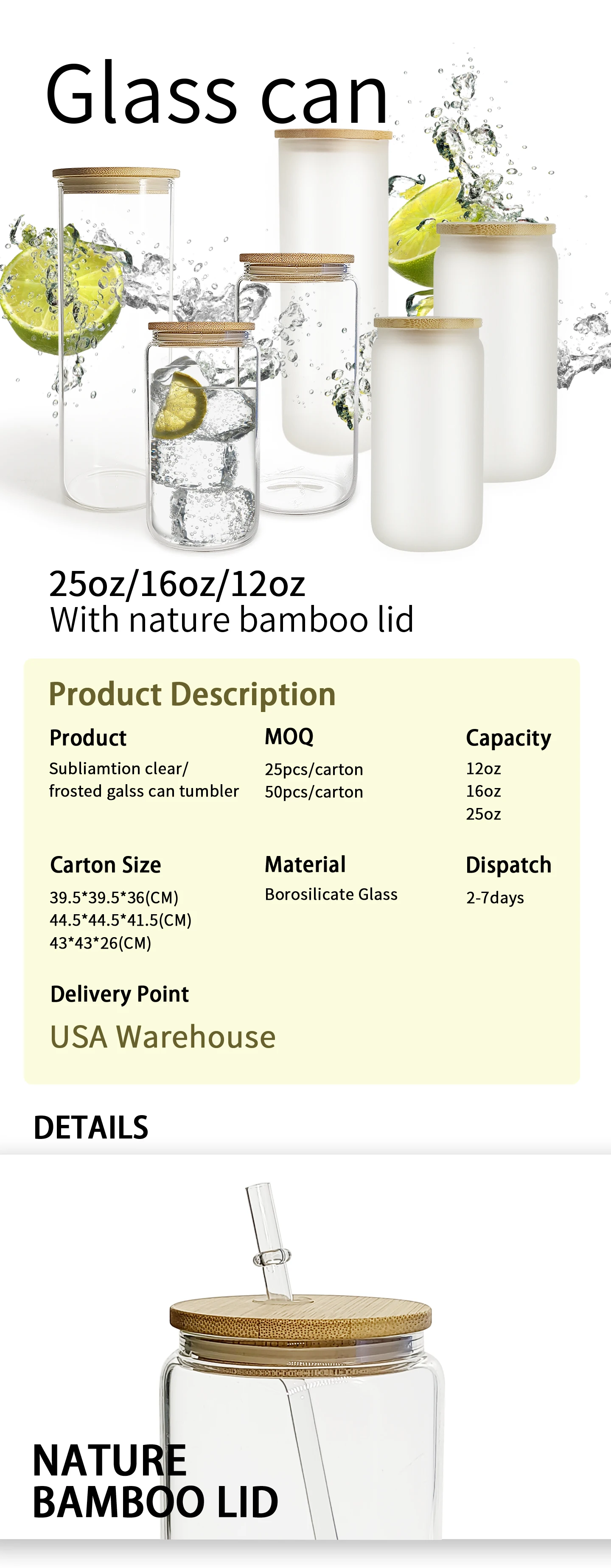 Sublimation Blanks 16oz Drinking Libbey Clear Frosted Glass Bottles