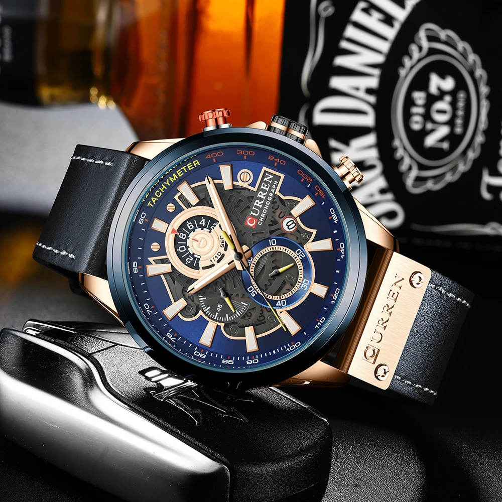 CURREN 8380 Luxury Top Brand Genuine Leather Strap Quartz Men Wrist Watch Calendar Date Luminous Hands Waterproof Watches Reloj