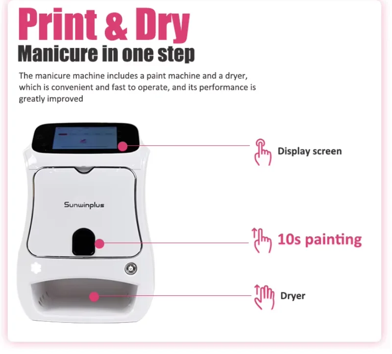 Commercial Use Professional 3D Intelligent Nail Printer WiFi Bluetooth Wireless with Automatic Painting & Drying Electric Supply