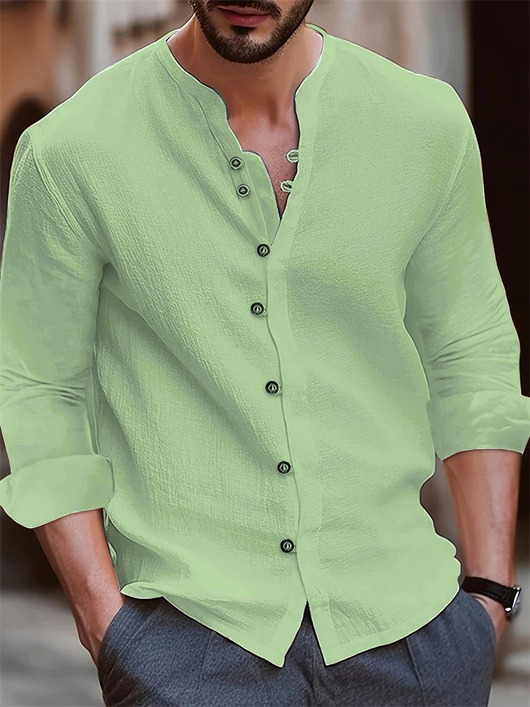 Autumn and winter new men's retro cotton and linen shirt casual loose long-sleeved shirt