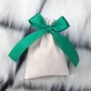 Beige Bag with Green Ribbon