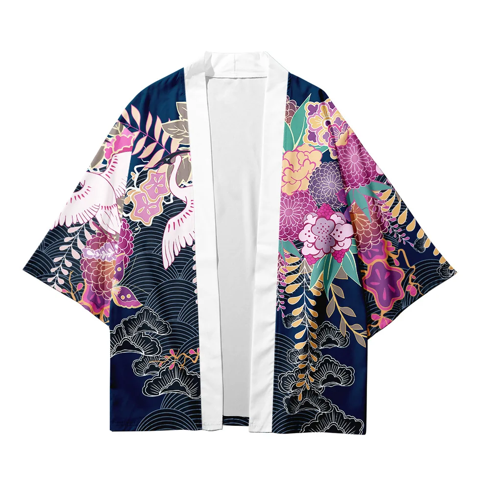 Kimono Cardigan Japonais Imprimé Grue - Homme Et Femme, Léger Pour été Et Cosplay