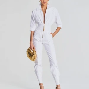 Custom Women Cotton White Jumpsuit Slim Short Sleeve Plus Size One Piece Jumpsuit Bodycon