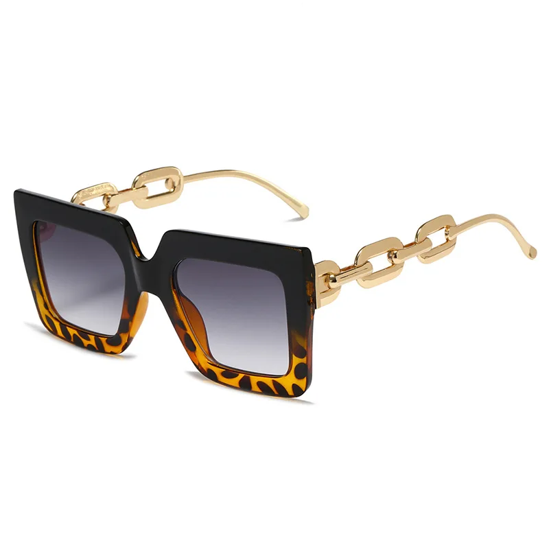 2022 Chain Temples Sunglasses square Frame Woman Ladies Sun Glasses Fashion Big Shade