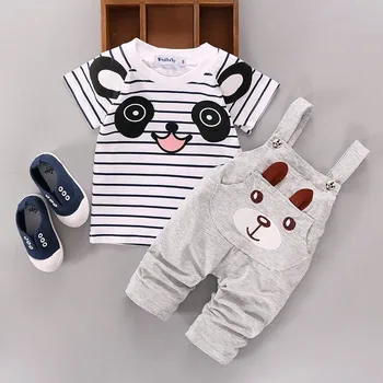 2pcs/set Wholesale Spring Baby Clothing Summer Newborn Baby Got Boys Cothing Set Panda Cartoon Infant Toddler Boy Clothing
