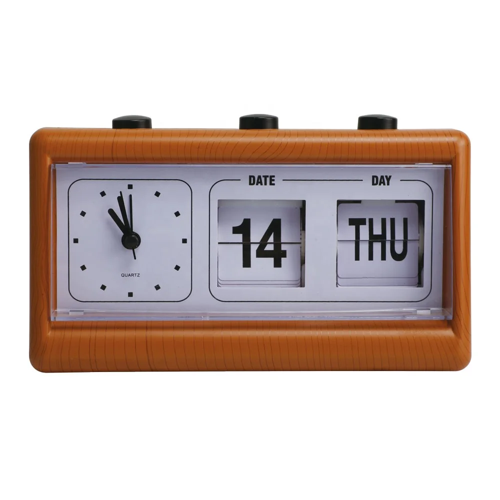 Automatic Page Turning Clock with Week Date Calendar Flip Desktop square Clock for Office