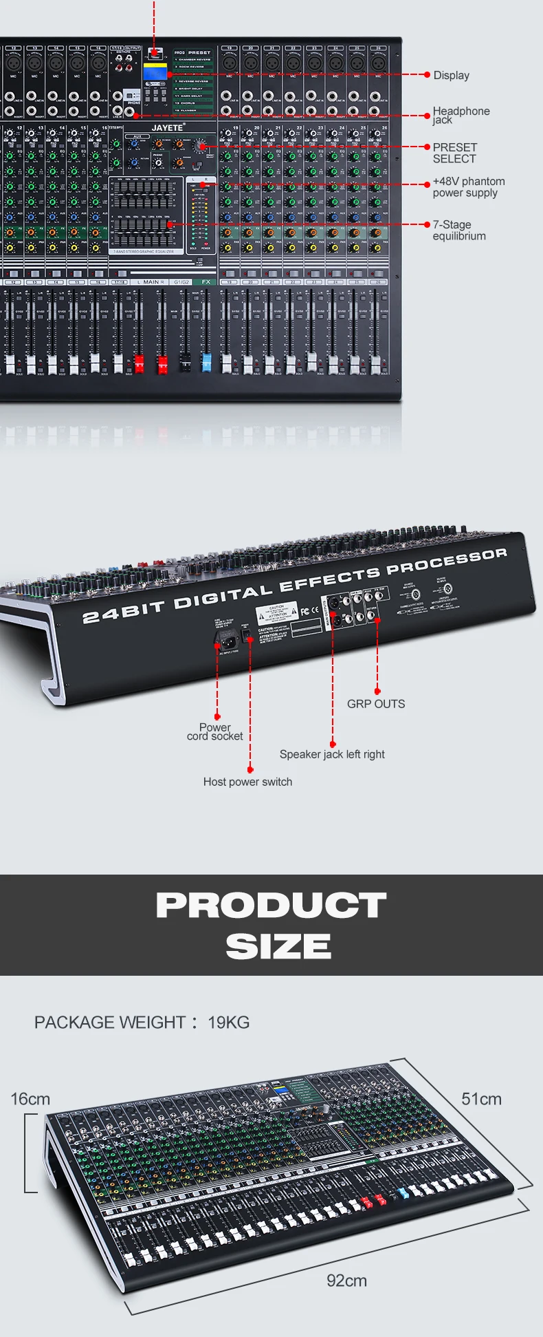 Professional Dj Mixer Console Audio 26 Channel Multipurpose Digital 16