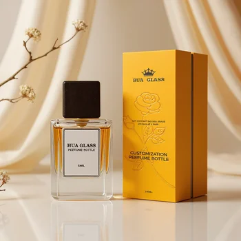 Luxury Square Glass Perfume Bottle 30ml 50ml 100ml Glass Empty Perfume Bottle With Wood Cap and Cosmetic Gift Box Packaging