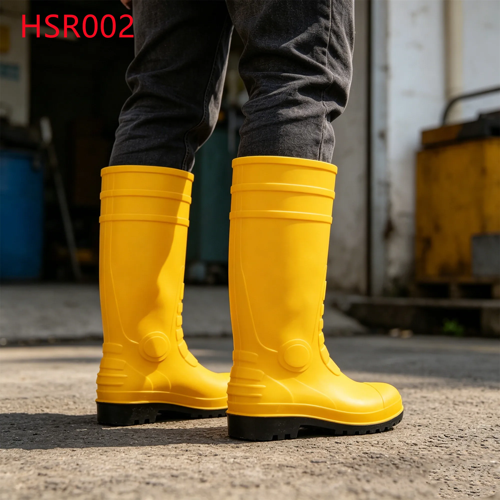 LXG,Typhoon Season SRC Grade Yellow Plastic Rubber Boots Construction Site Steel Toe Insert Work Gumboots in Shandong HSR002