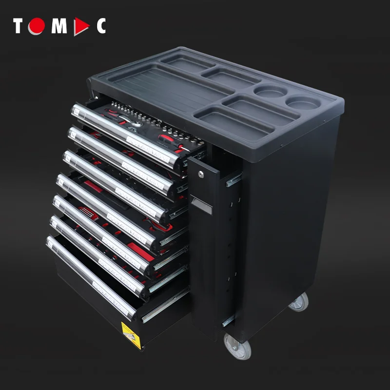TOMAC 7+1 Large Rolling Tool Cabinet Heavy Duty with 257PCS Tools in 6 Drawers Customizable OEM Support