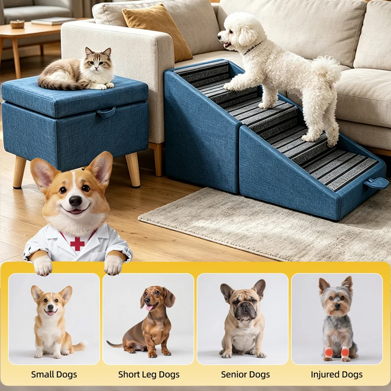 Custom Solid Wood Pet Stairs Dual Use Ramp Step Stool Shared for Humans Pets Indoor Dog Cat Climb Ladder Easy Access Sofa Bed