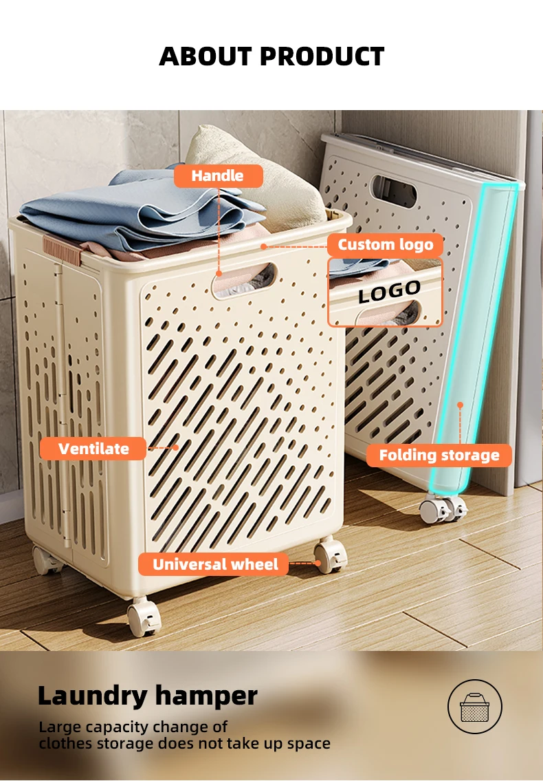 Wannuo Collapsible Laundry Baskets 60L Large Capacity Laundry Hamper Bathroom Breathable Laundry Basket With Universal Wheels factory