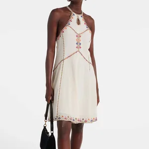 Custom Spring Summer Clothing Manufacturer A-line Sewn Pleated Slip Sundresses Women Casual Elegant Halter Midi Dress