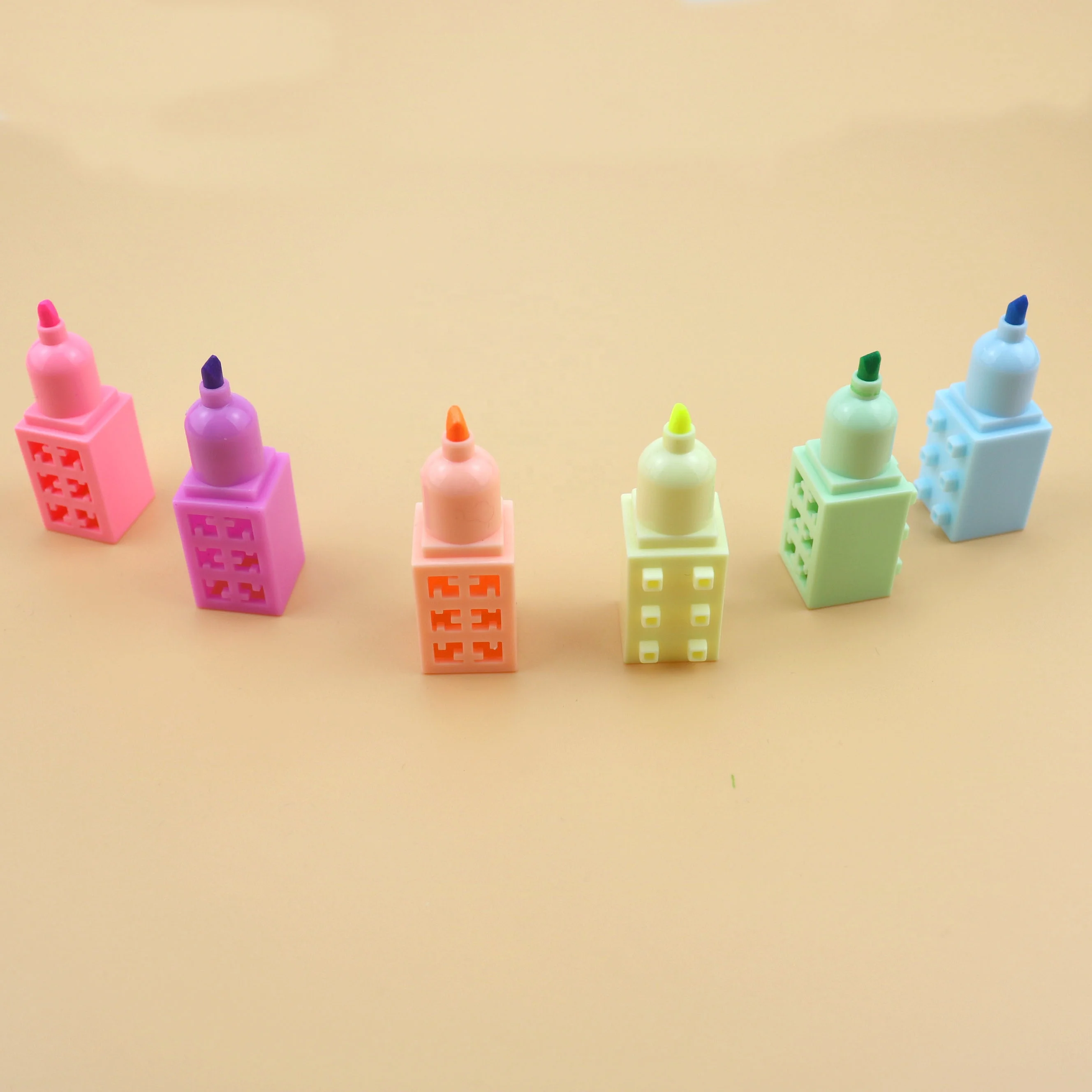 Cute Stacking Highlighter Mini Block Stackable Colorful Building Blocks Highlighter 6 Color Marker Pen