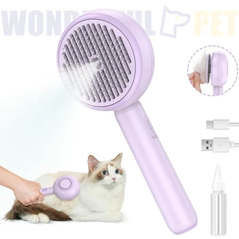 Steamy Cat Brush 3 In 1 Spray Cat Brush with Release Button for Shedding Steam Pet Hair Removal Comb Cat Grooming Product