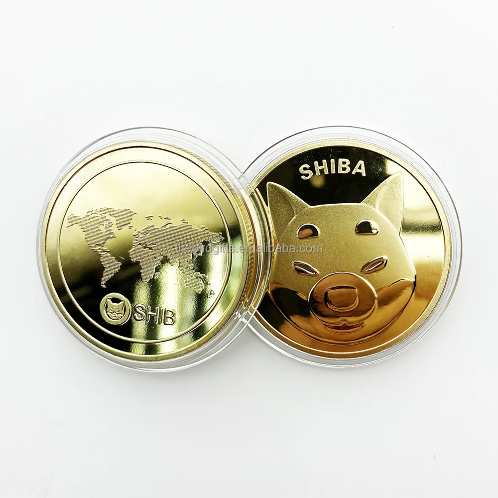 批发定制金银加密金属uv印刷shiba shib inu anchr硬币