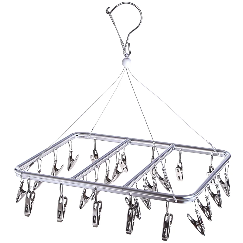 SOLELY Factory's Hot Sale Large Size Metal Rectangular Hanging Drying Rack with 26 Clips Wardrobe Balcony Bathroom Living room