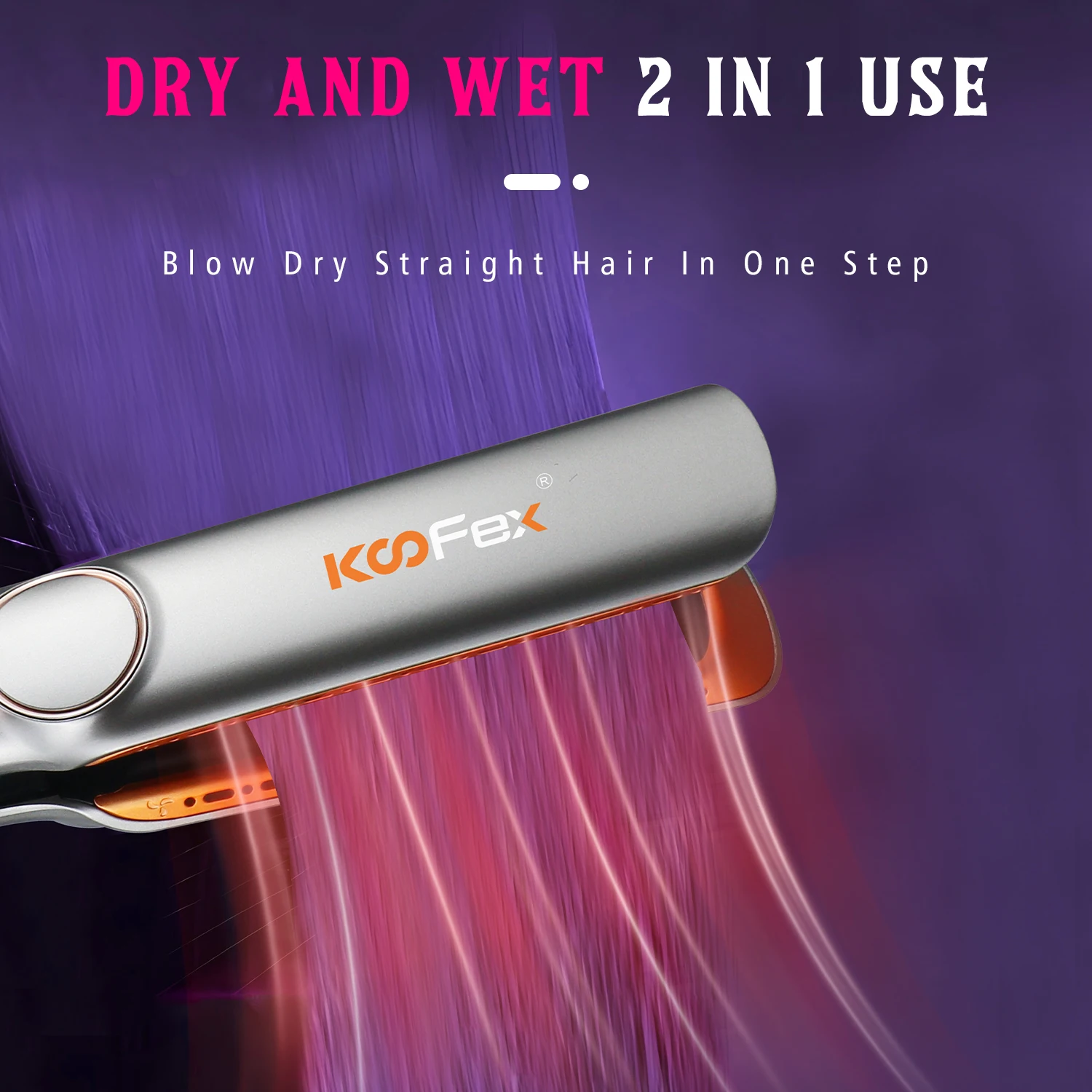 KooFex Multi-functional Straight Plate Clip 2-in-1 Hot and Cold air Hair Dryer Straightener Electric Wet Hair Straightener
