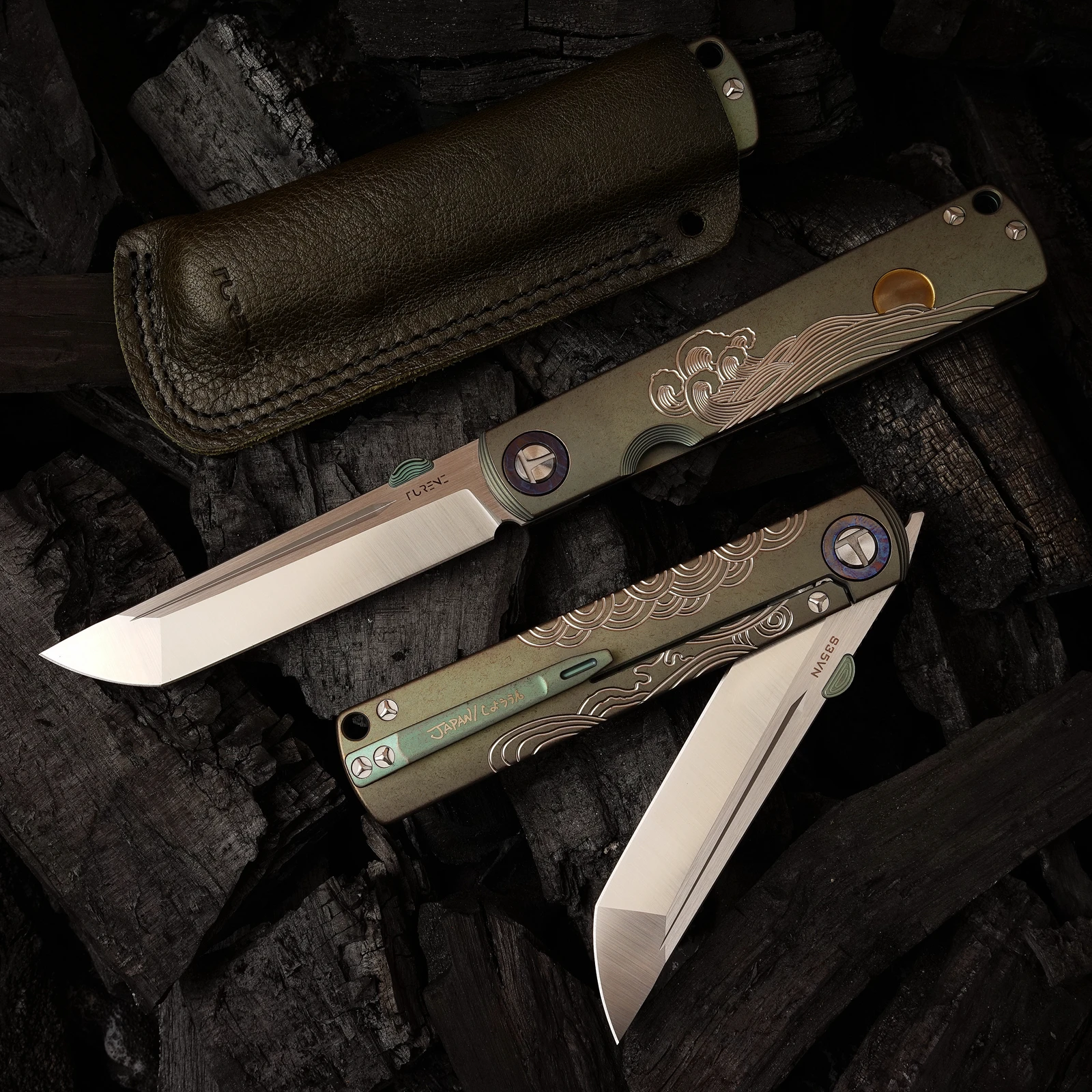 Japanese Laser Engraving Knives Outdoor Sharp Titanium Plating Stone