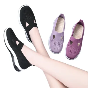 Women's Comfortable Flat Sneaker for Winter Healthy Outdoor Walking Casual Slip-On Shoes New Summer Design with Solid Pattern