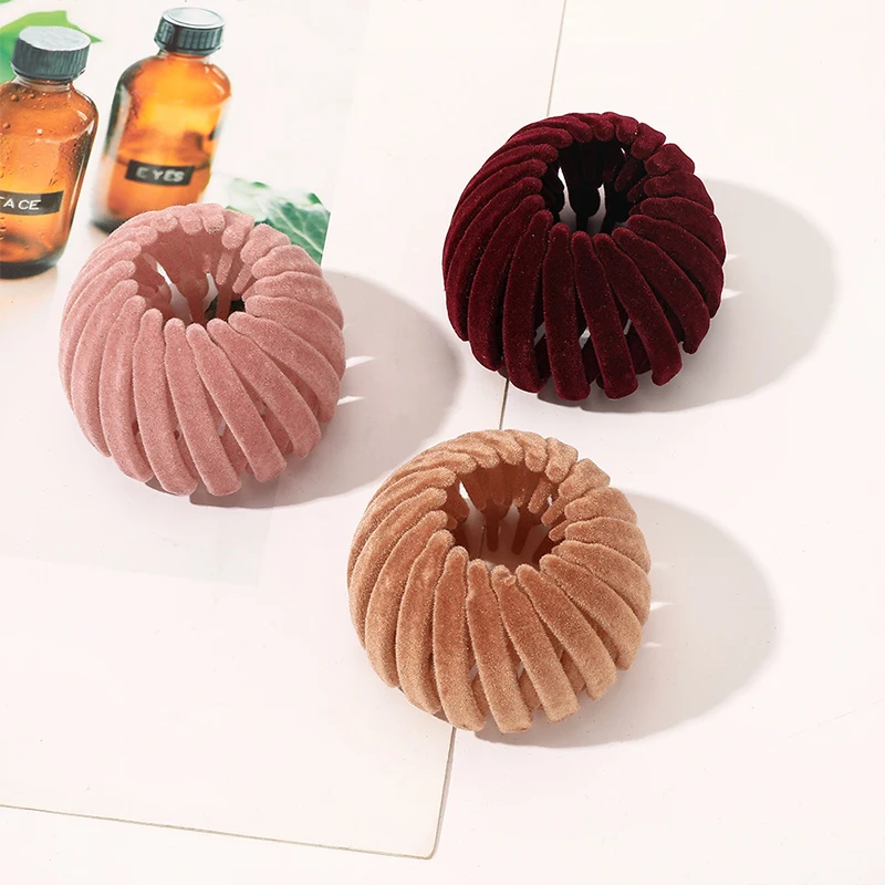 New Arrival Bird Nest Magic Expandable Thick Hair Ponytail Holder Matte Flocking Hair Bun Maker Claws Clips for Women Girls