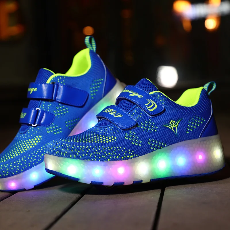 USB Rechargeable LED Light Up Roller Shoes Wheel Skate Sneaker Shoes for Boys Girls Kids